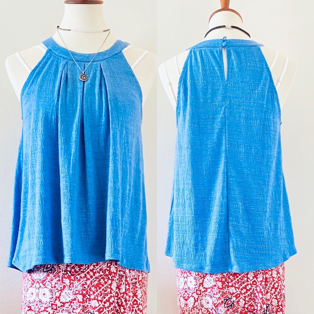 Cable & Gauge Light Blue Flowy High Neck Tank
